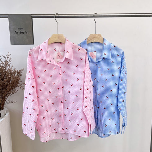 Cherry Print Collar Down Shirts